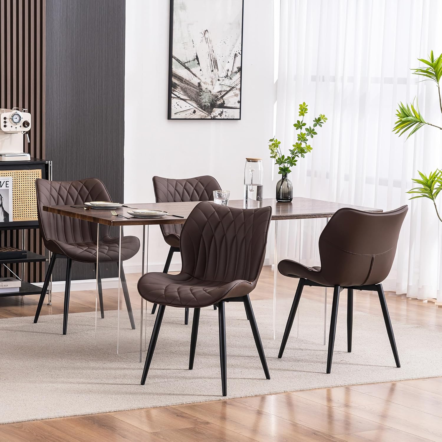 YOUNIKE Juego de 2 sillas de comedor, sillas de comedor tapizadas de cuero, sillas de cocina modernas, sillas laterales para sala de estar,