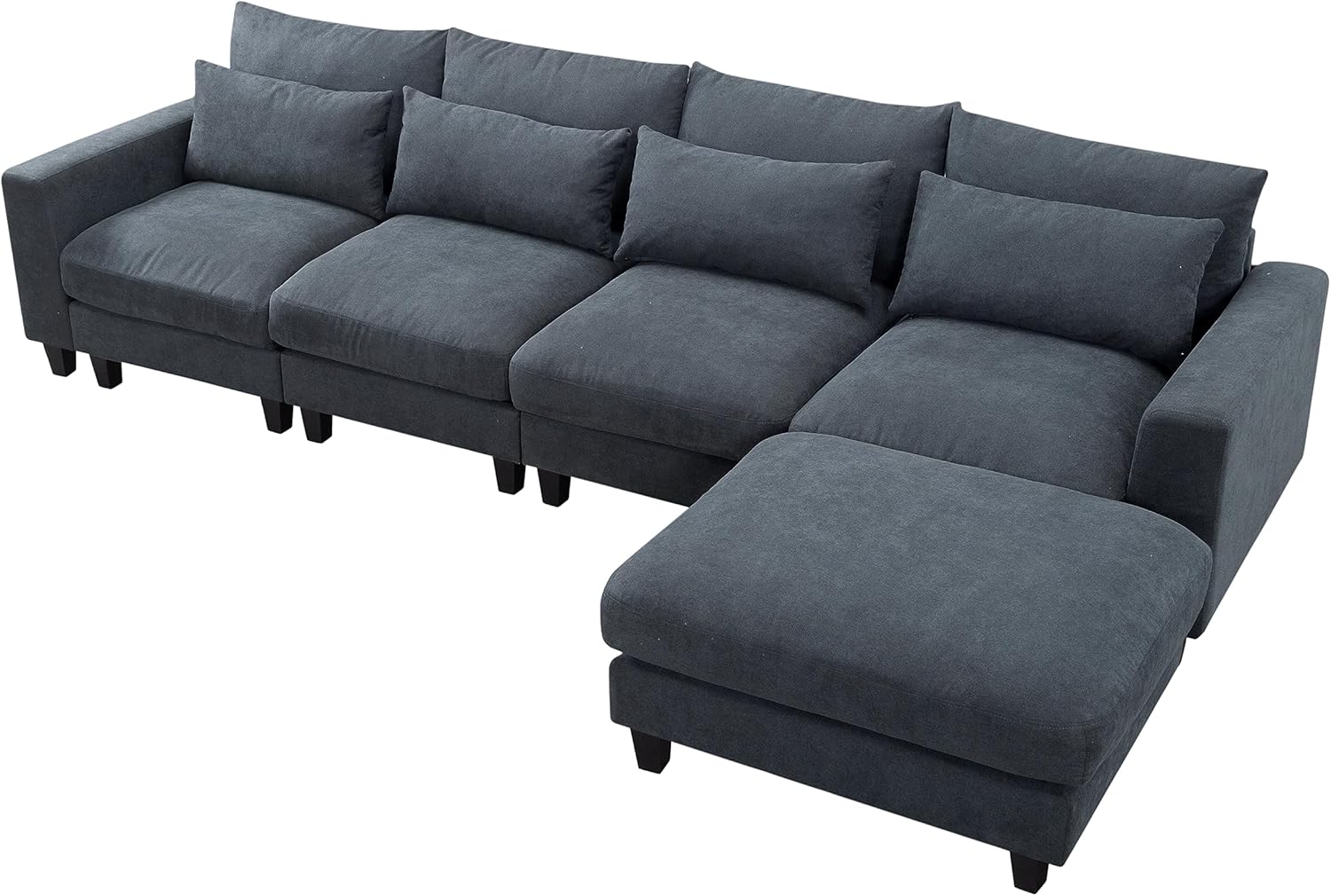 HBRR Sofá modular en forma de L, moderna tumbona seccional tapizada y otomana, 4 almohadas lumbares, sofá de gran tamaño de 5 asientos para sala de