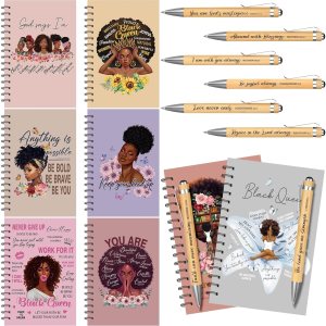 8 cuadernos negros para mujeres, afroamericanos, espirales, motivacionales, para niñas negras, cuaderno de tapa dura inspirador con 8 bolígrafos de 8 cuadernos negros para mujeres, afroamericanos, espirales, motivacionales, para niñas negras, cuaderno de tapa dura inspirador con 8 bolígrafos de