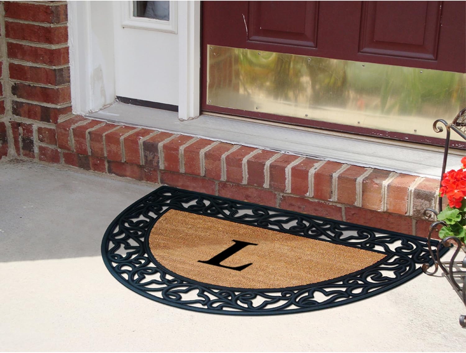 Nedia Home Borde Acanthus con felpudo semicircular de gomafibra de coco, 22 x 36 pulgadas, monograma L