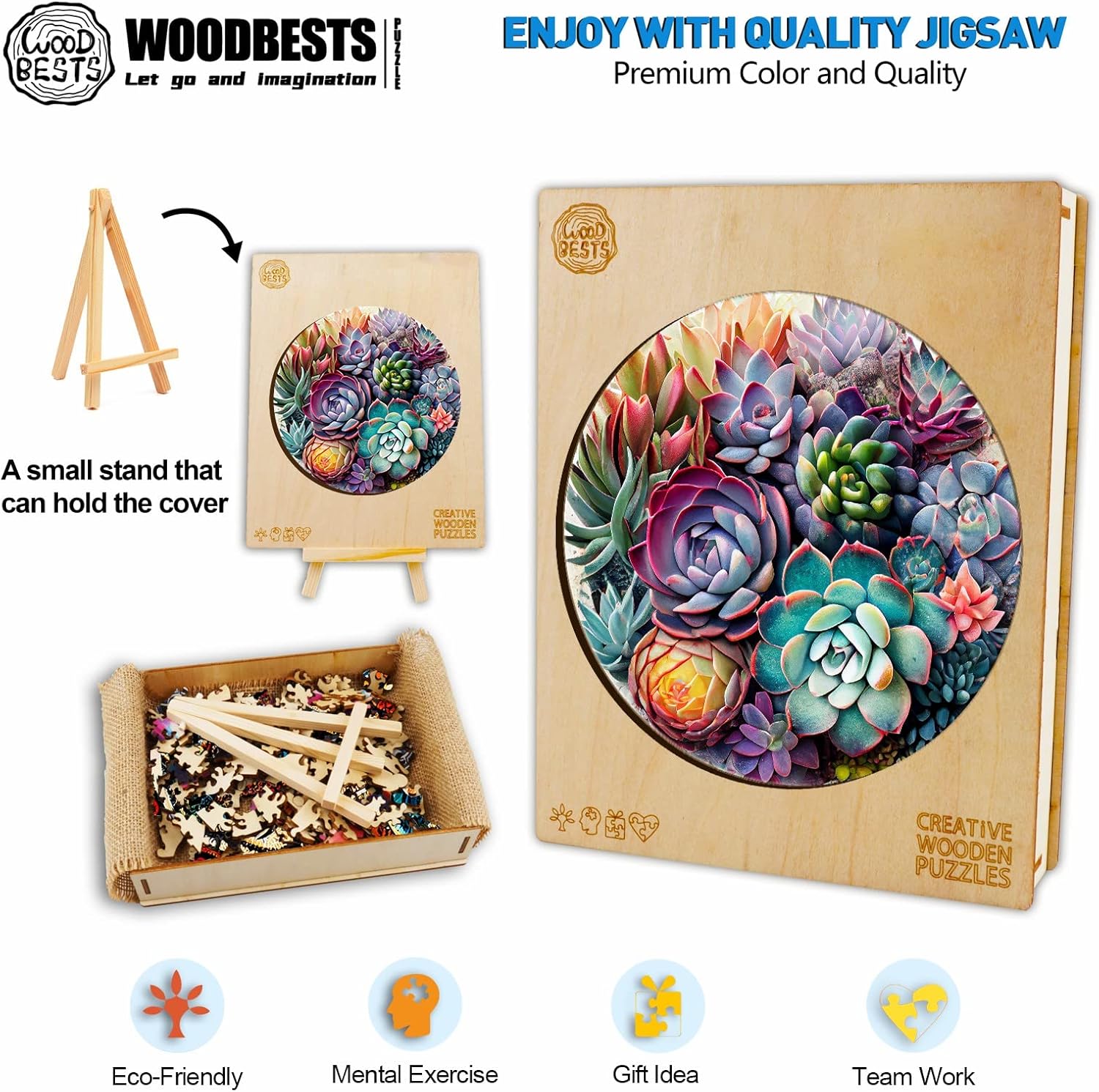WOODBESTS Rompecabezas de madera para adultos, rompecabezas de plantas suculentas (S, 94 piezas, 7.8 x 7.8 pulgadas), hermosa caja de madera,