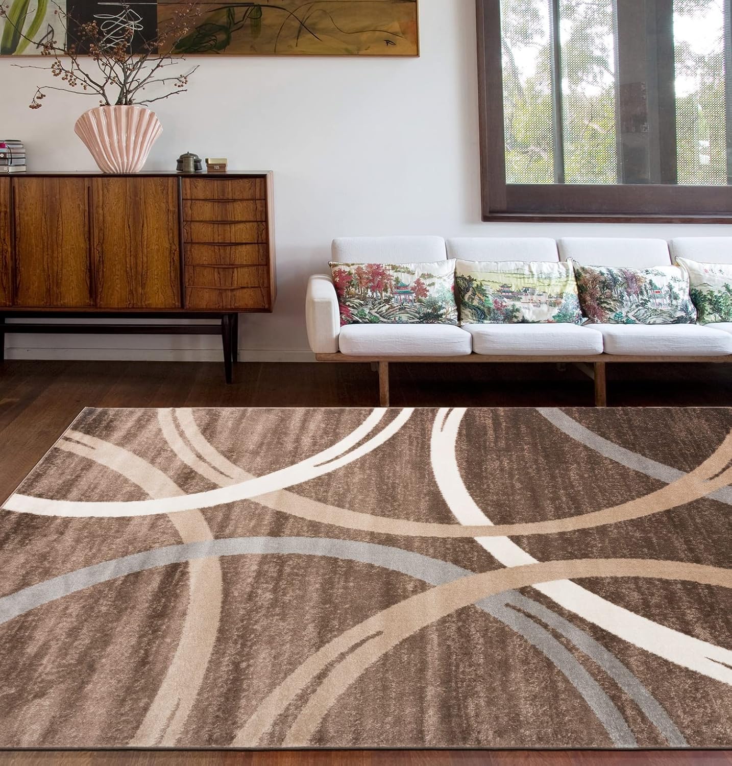 Rugshop – Alfombra moderna con diseño de círculos ondulados