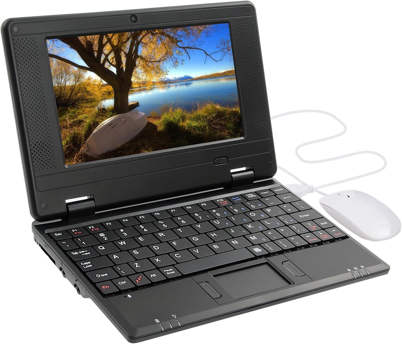 Mini computadora portátil de 7 pulgadas para niños, Android 12 Quad Core 32GB WiFi Cámara integrada Netflix YouTube Flash Player (negro)