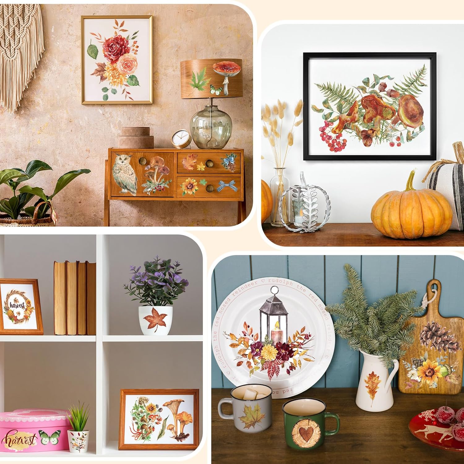 12 hojas de calcomanías clásicas para transferencias para manualidades y muebles, calcomanías clásicas de trineo, piña, calabaza, para hogar,