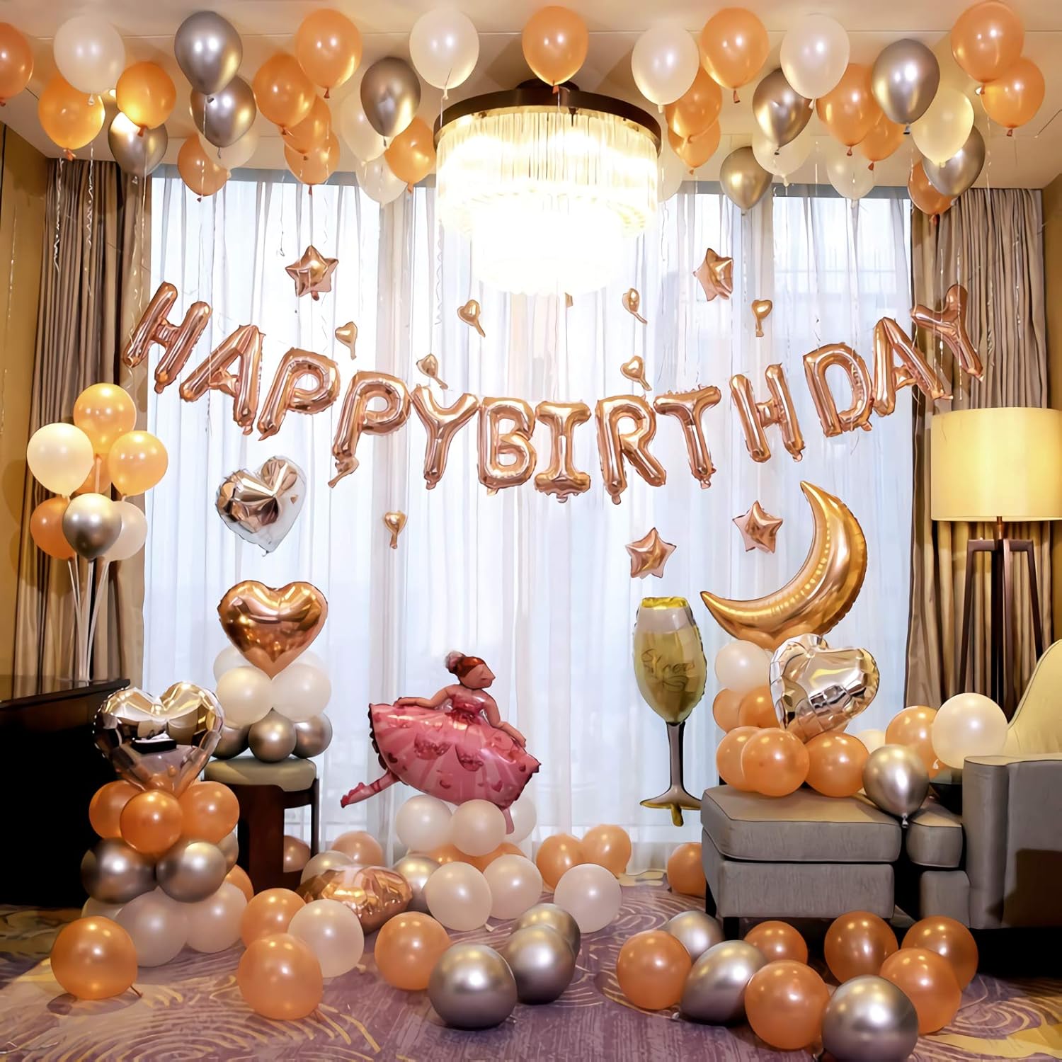 Cartel de globos de feliz cumpleaños de oro rosa de 16 pulgadas, letras de aluminio globo de feliz cumpleaños para decoraciones de cumpleaños,