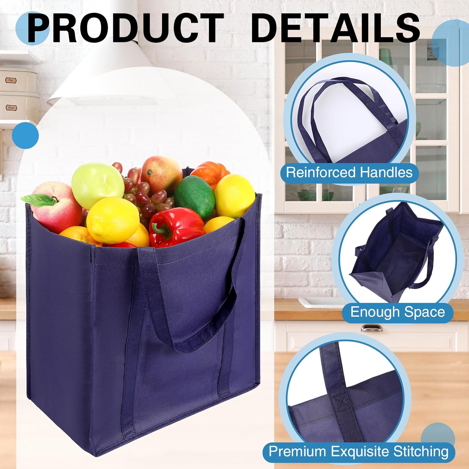 20 bolsas de comestibles reutilizables con asas reforzadas, bolsas de compras grandes y resistentes, bolsas de Navidad