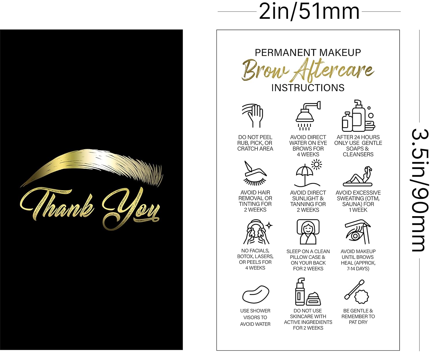 BRAWNA Paquete de 50 tarjetas de instrucciones de cuidado posterior de Microblading, 3.5 x 2 pulgadas, tarjetas de agradecimiento, suministros de