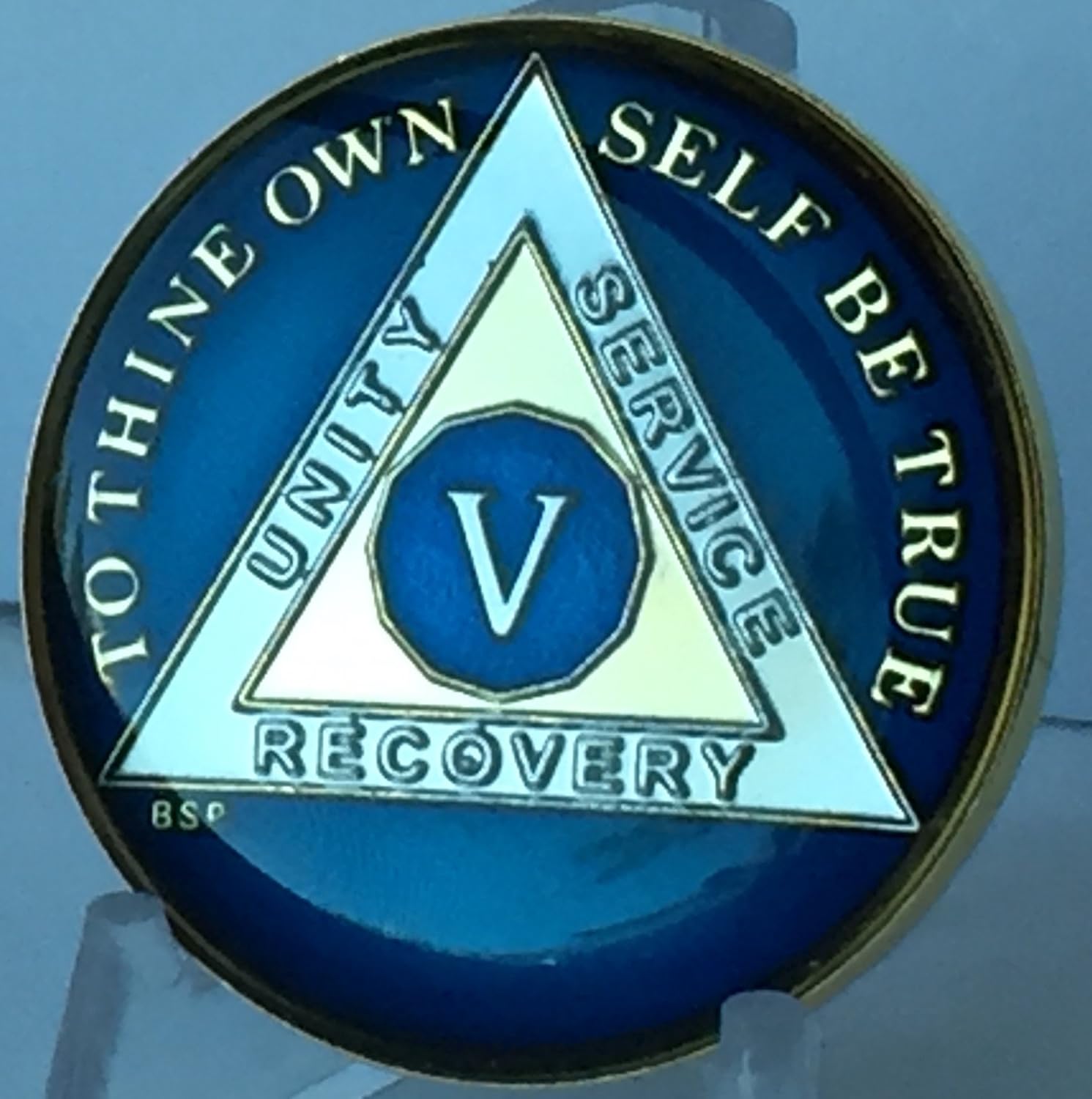 5 años azul medianoche AA Alcohólicos Medallón Anónimo Chip Tri Plate Oro y Níquel Chapado en Oración de Serenidad