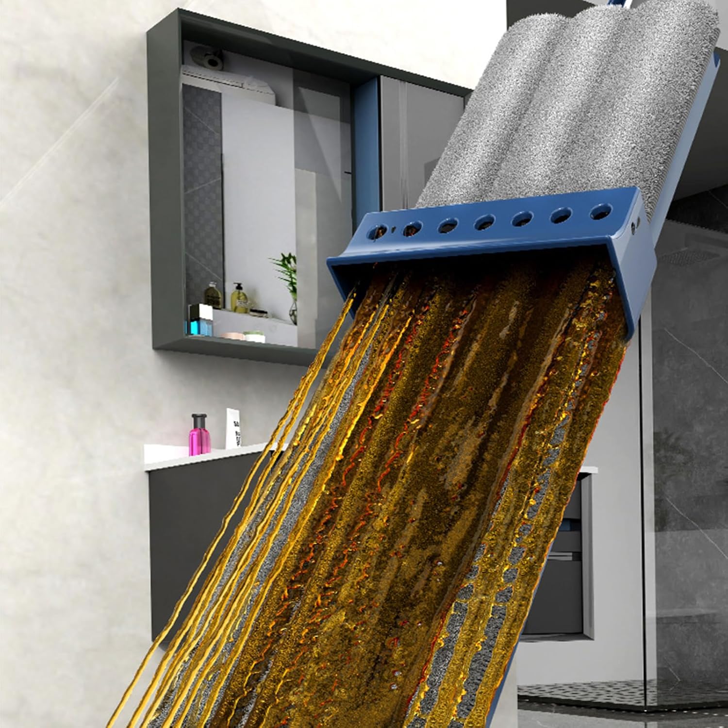 Trapeador plano grande, rascador de deshidratación autónomo, trapeador plano húmedo y seco manos libres de 360, mopa de limpieza de pared con mango