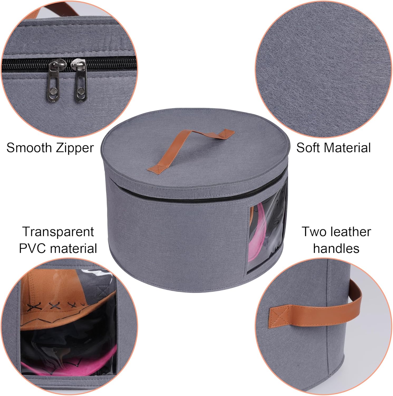 Caja de almacenamiento para sombreros de fieltro, caja de almacenamiento redonda para sombreros transparentes, 16.5 x 10 pulgadas, gran capacidad,