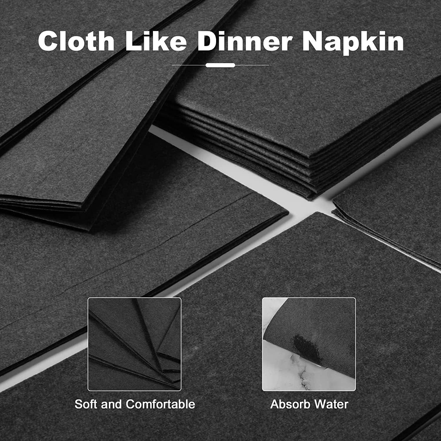 200 servilletas de papel negro con tacto de lino, servilletas decorativas de tela negra, suaves y absorbentes. Toallas de mano negras para cocina,