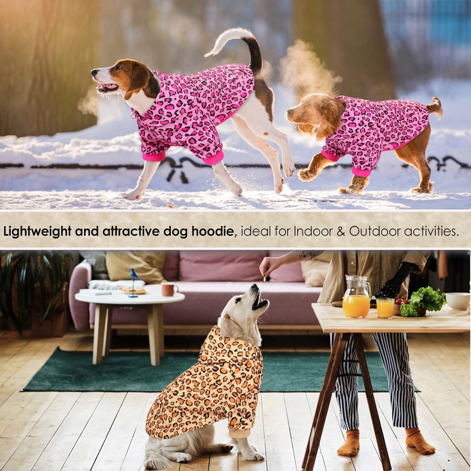 AOFITEE Sudadera con capucha para perro, estampado de leopardo, abrigo cálido de invierno para perro con sombrero, sudadera con capucha para perro,