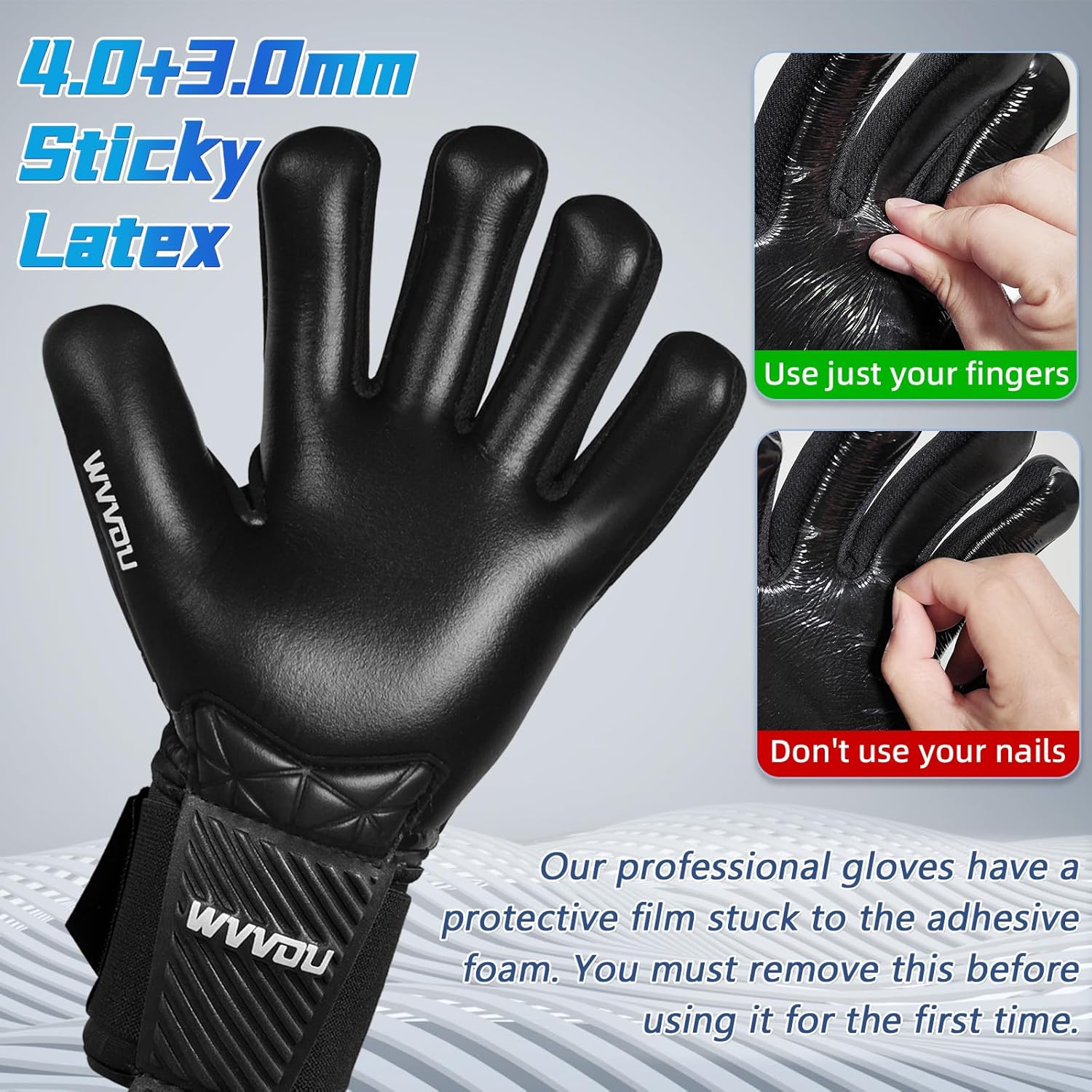 WVVOU Guantes de portero de fútbol para adultos y jóvenes, guantes de portero de alto rendimiento con 5 dedos desmontables, guantes de fútbol
