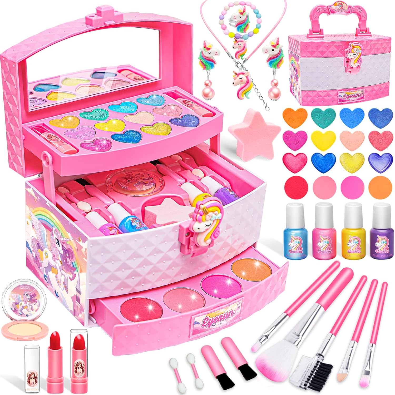 Juguetes para niñas, kit de maquillaje para niñas, juguetes para niñas de 3, 4, 5, 6, 7, 8, 9, 10, 11, 12 años, juego de maquillaje lavable para
