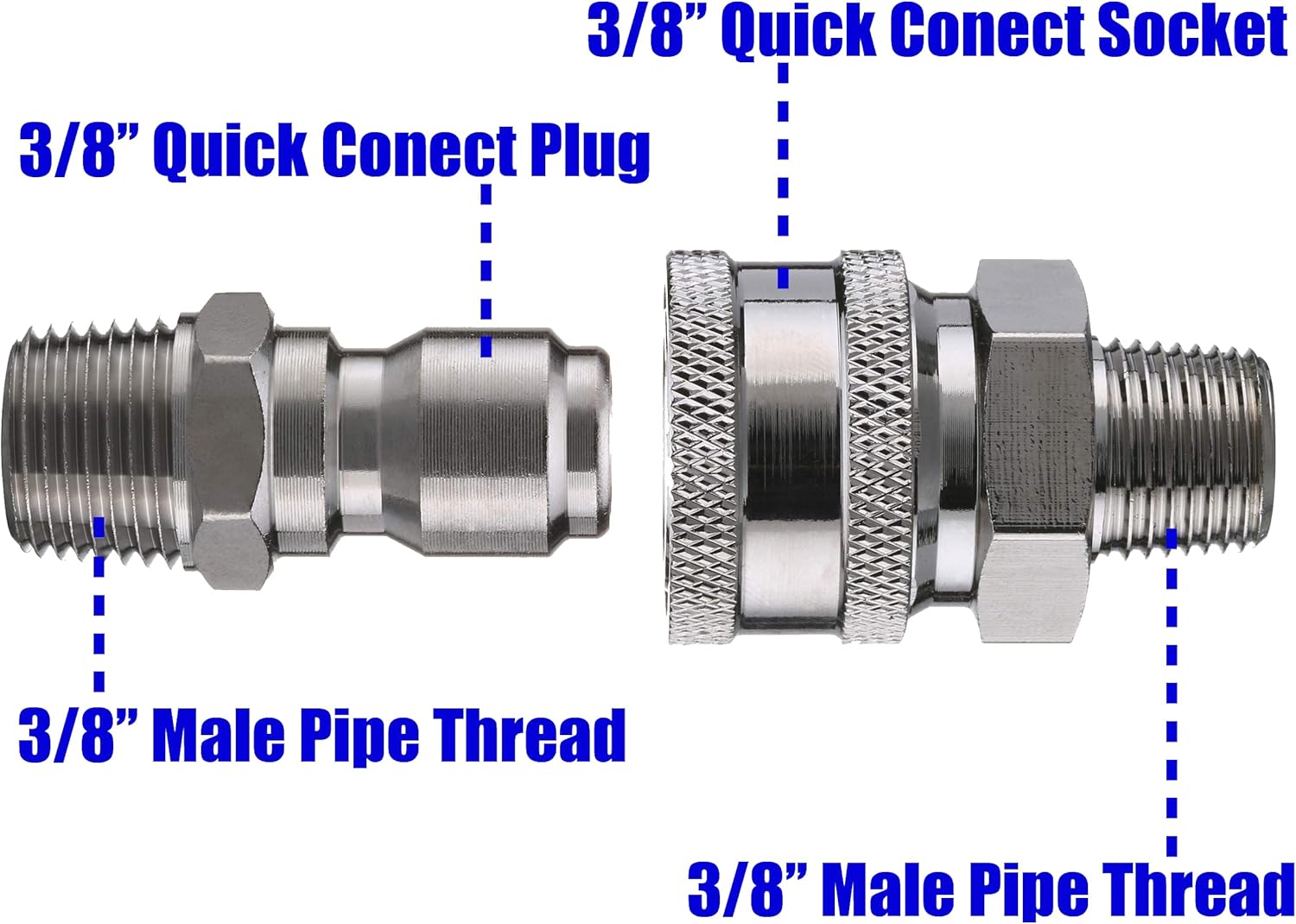 Tool Daily Juego de adaptadores para lavadora a presión, kit de conexión rápida, rosca macho de 38 pulgadas, 5000 PSI
