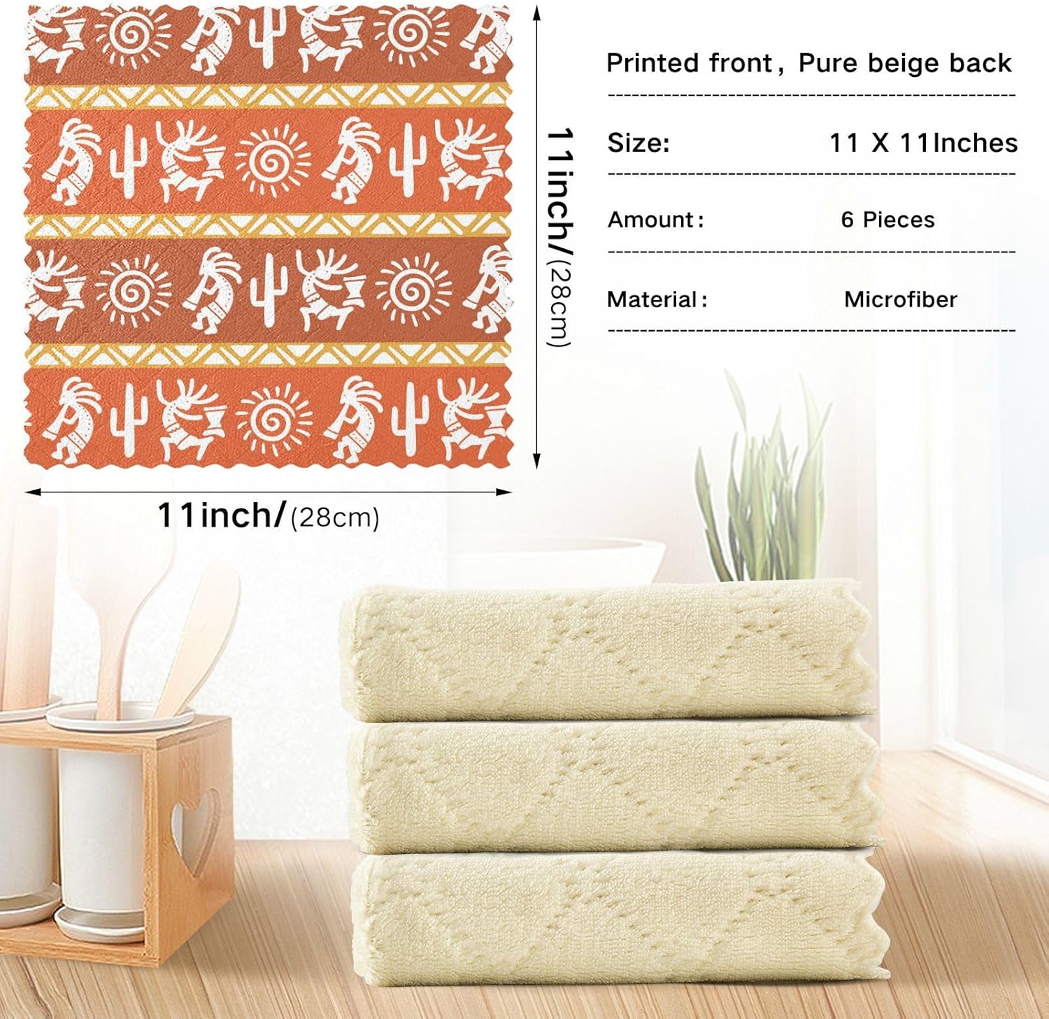 American African Indian Pattern Set of 6 Fast Drying Dish Clothes for Washing Dishes Print Cotton Kitchen Accessories for Cooking for