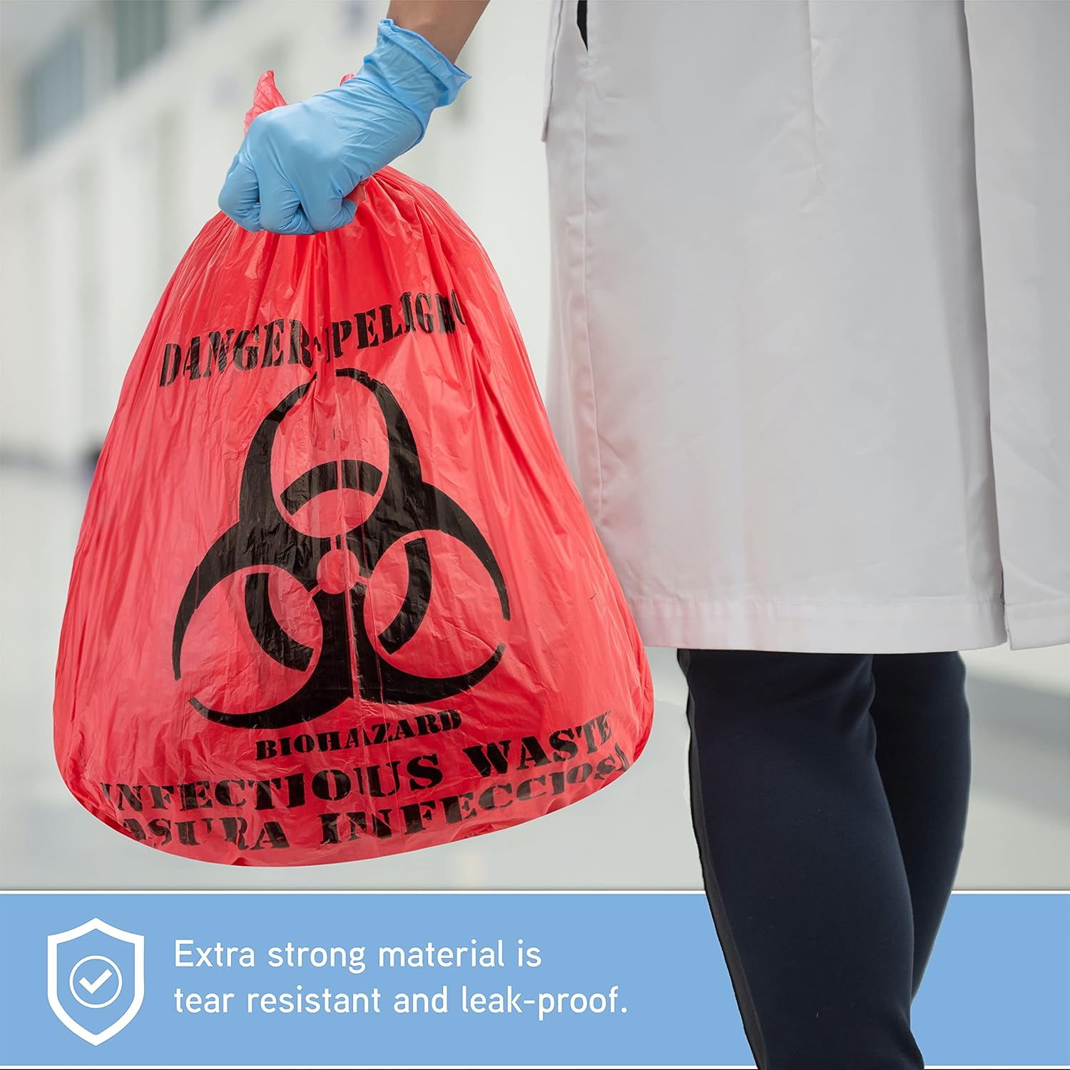 Bolsas de residuos de riesgo biológico, 10 galones, 100 unidades, rojas, sin fugas, grado médico, eliminación segura de residuos infecciosos