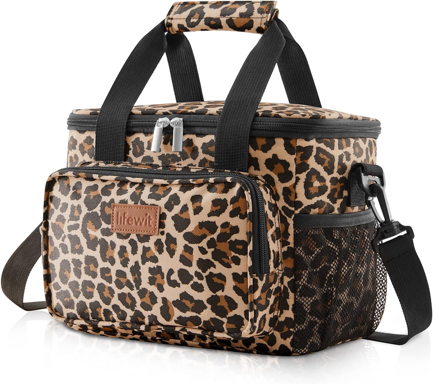 Lifewit Lonchera grande aislada, suave y refrigerante, para adultos, hombres y mujeres, leopardo, 12 latas (8.5 L)