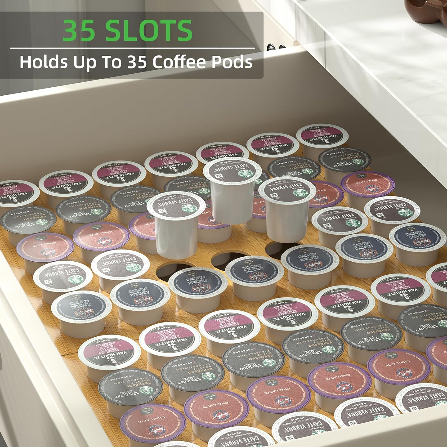 Bulkpanda Cajón de bambú para tazas K, organizador de cápsulas de café, organizador de cajones Kcup Pods para estación de café, hogar, oficina,