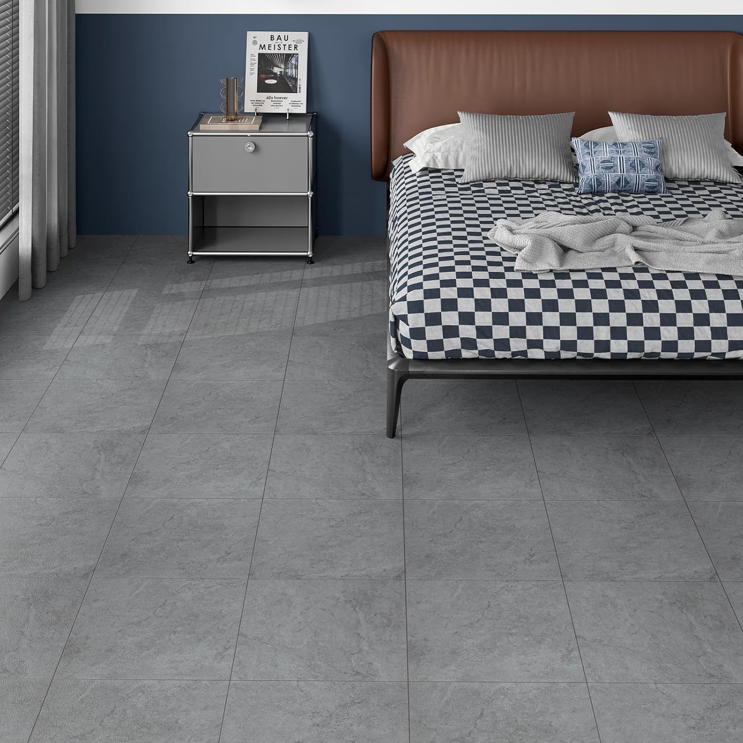 VaryStyle Paquete de 20 azulejos de vinilo impermeables para despegar y pegar, de 12 x 12 pulgadas, hormigón gris clásico, autoadhesivos,