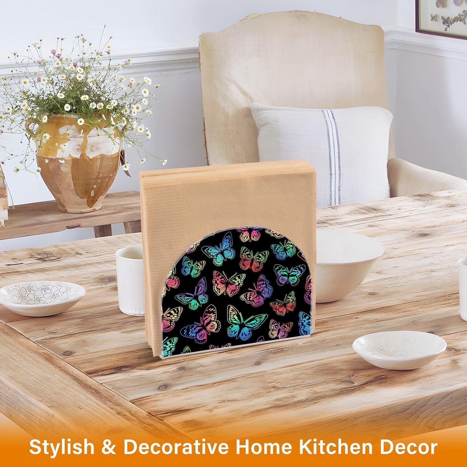 Napkin Holder Gradient Butterflies Napkin Holders for Tables, Clear Acrylic Napkin Holders Cocktail Napkin Holder for Kitchen Restaurant Bar Home