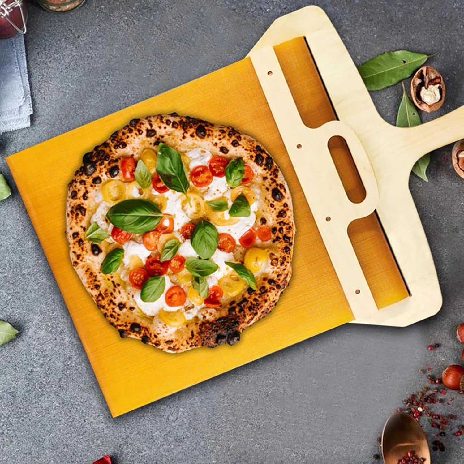 CCIJESW Pela deslizante de pizza, 20.6 x 13.7 pulgadas, herramienta deslizante de pizza con mango para transferir la corteza de pizza, accesorios de