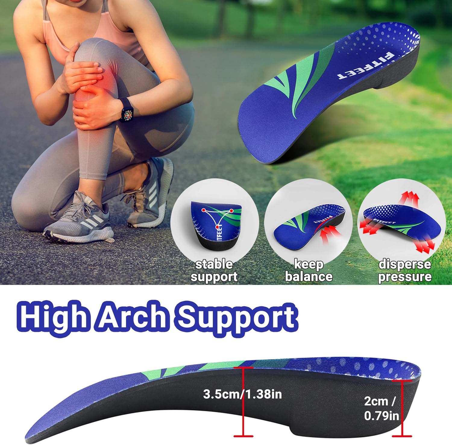 Plantillas para fascitis plantar, plantillas de soporte de arco de 34 de longitud para mujeres y hombres, inserciones de zapatos para pies planos,