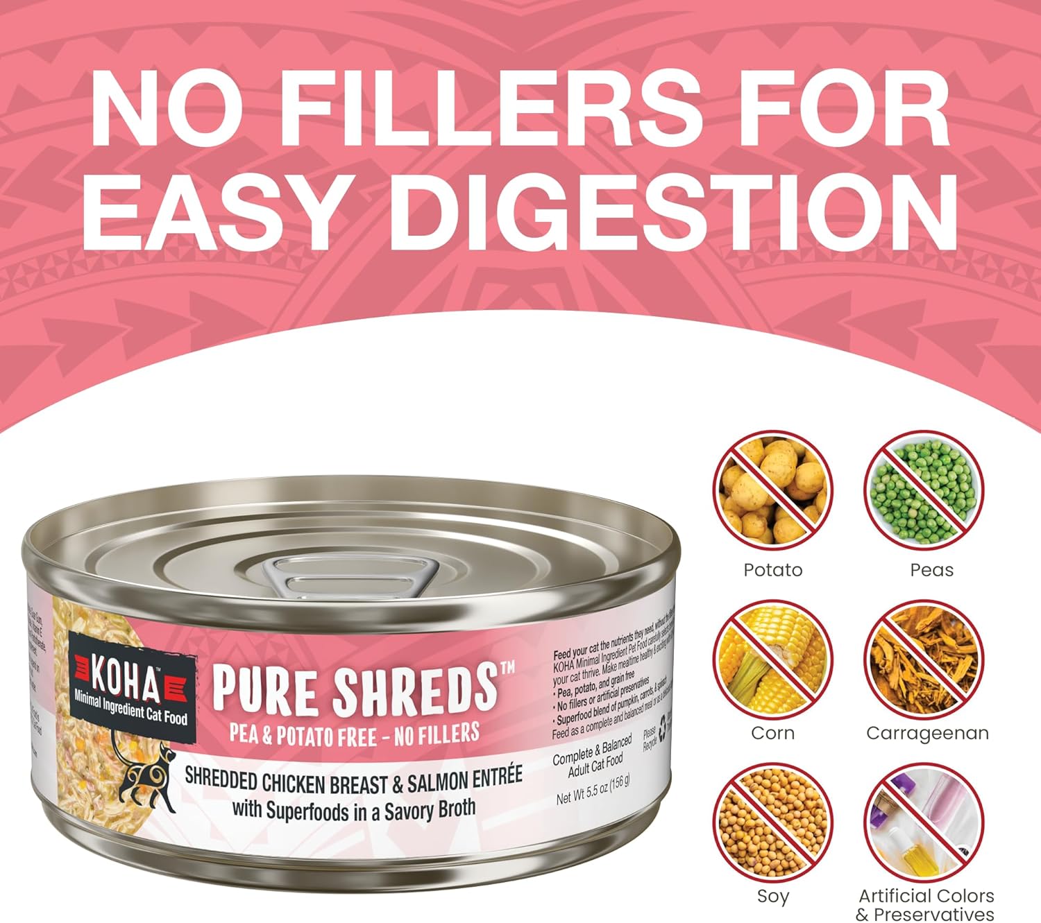 KOHA Pure Shreds – Entrada de pollo y salmón para gatos, comida húmeda para gatos con alto contenido de proteínas, latas de 5.5 onzas (paquete de 12)