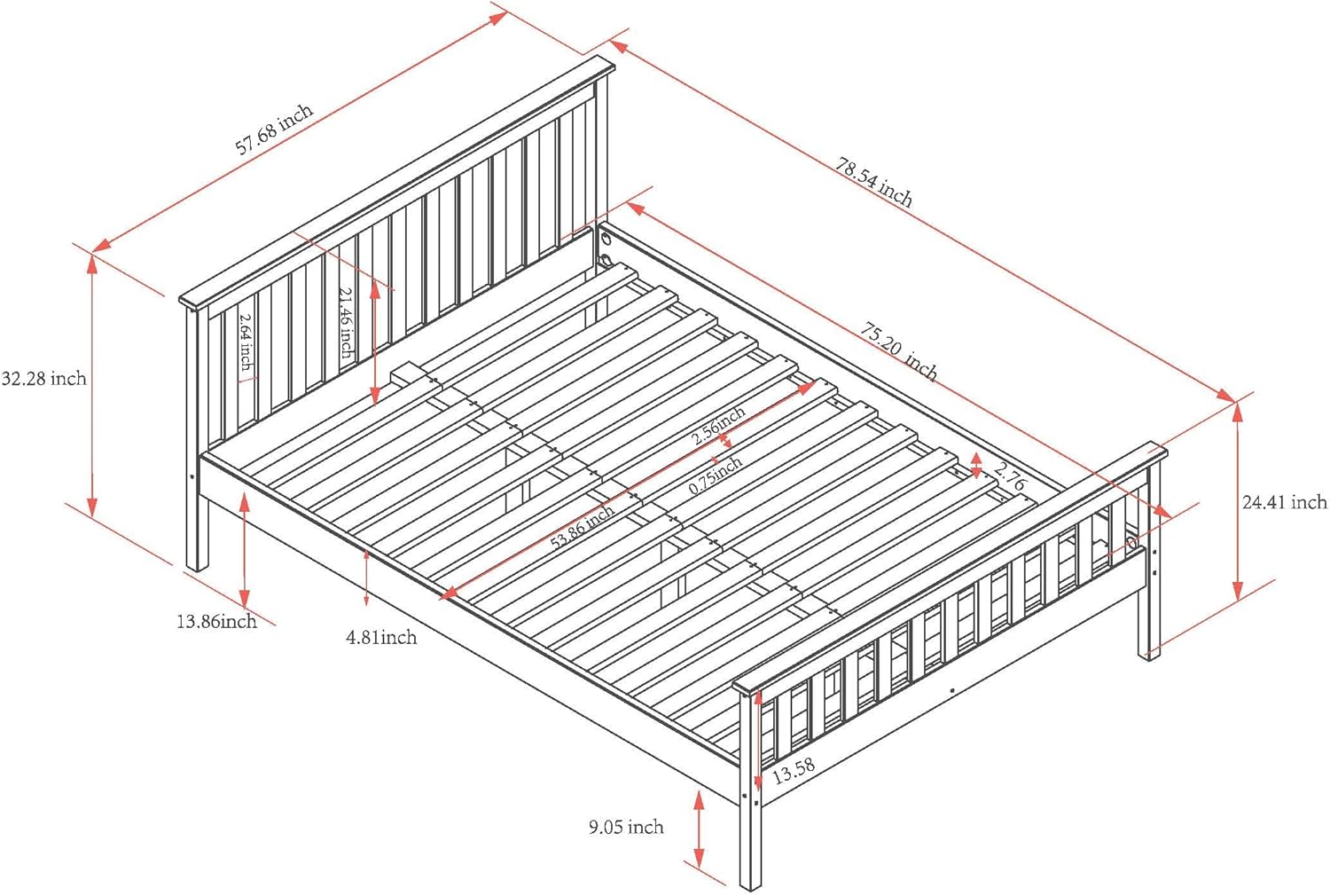 Classic Shaker Style Farmhouse – Cama de plataforma de pino macizo rústica, base de madera maciza con soporte de listones de madera, no necesita