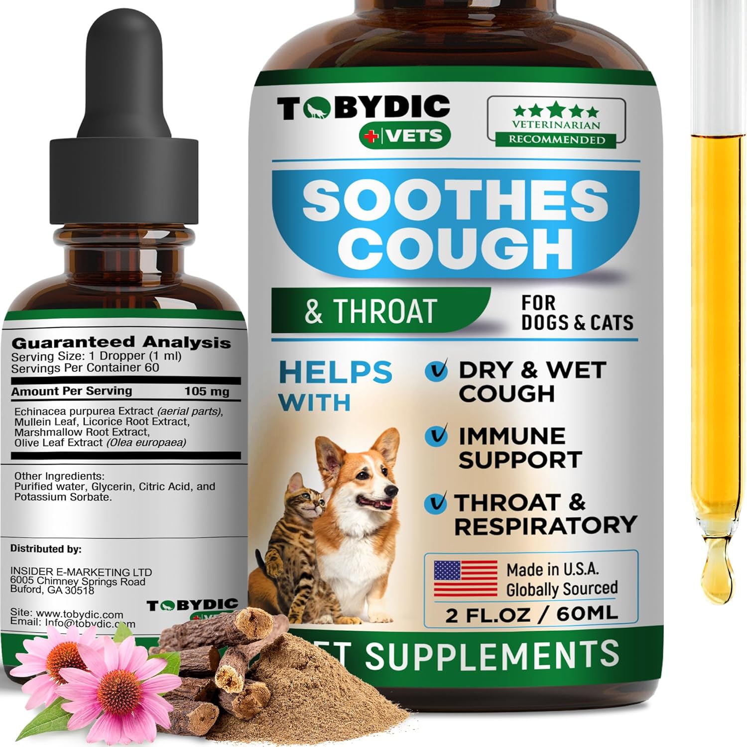 TOBYDIC Medicina natural para la tos y antibióticos para perros para infección respiratoria de gatos, alivio de estornudos y tratamiento para la tos