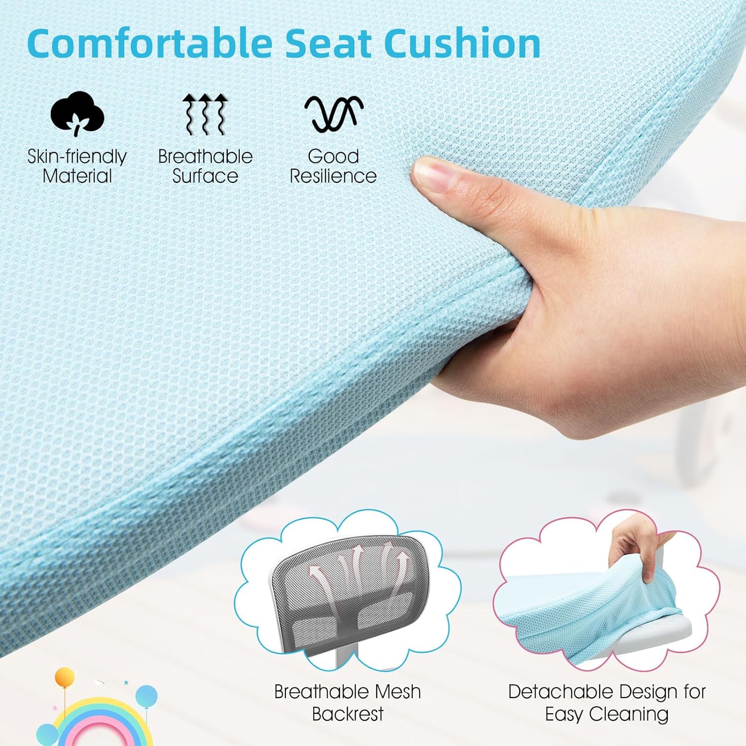 POWERSTONE Silla de escritorio para niños, silla de computadora de malla ajustable con reposabrazos, cojín suave y silla de oficina giratoria de