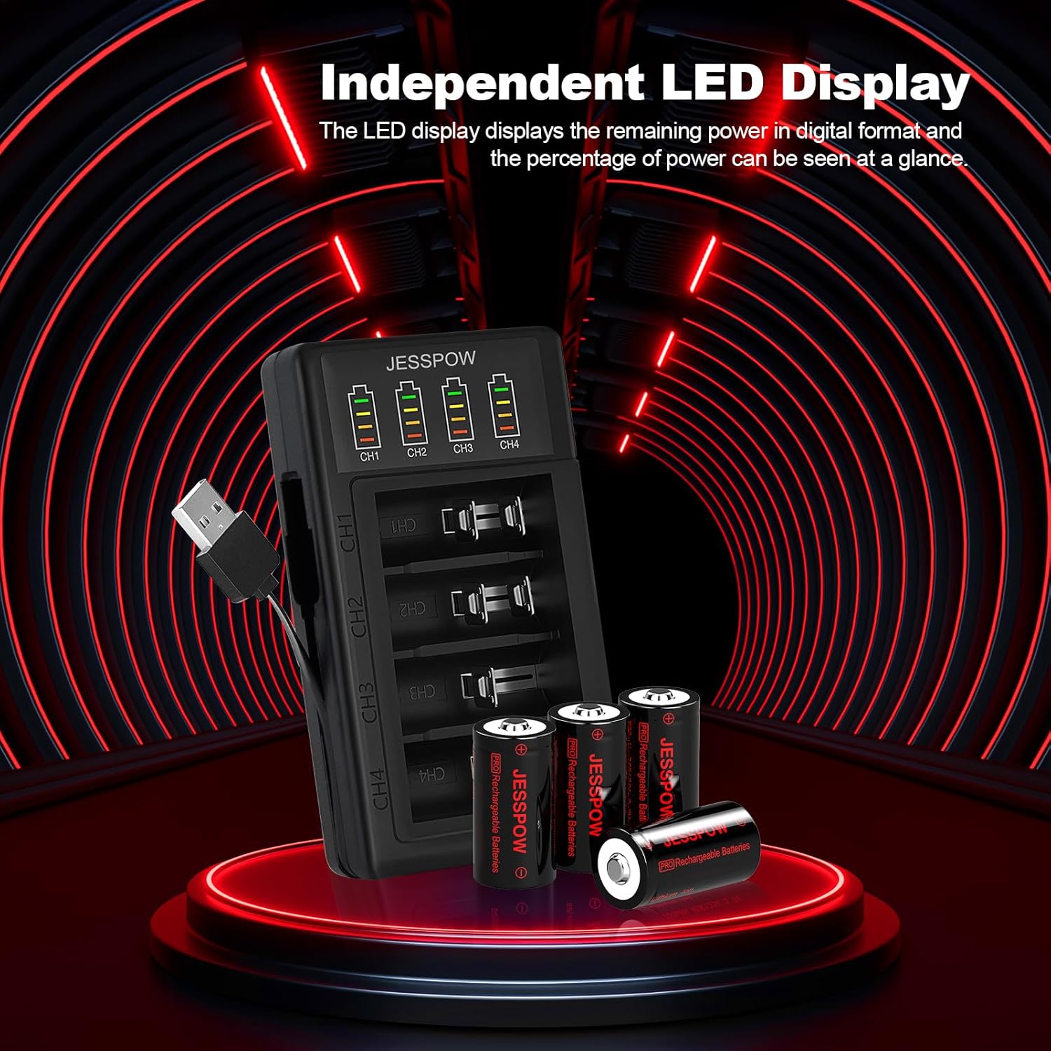 Paquete de 4 baterías de litio CR123A de 3.7 V recargables LED cargador compatible con cámaras Arlo inalámbricas (VMC3030VMK3200VMS333034303530) y