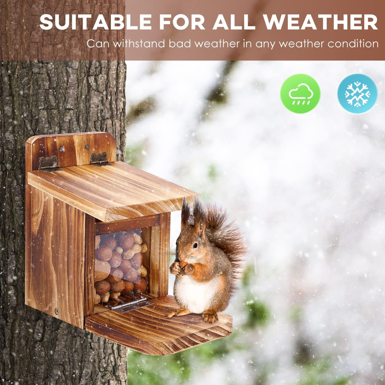 MIXXIDEA Caja de alimentación de ardilla de madera, resistente casa de alimentación de ardillas con grosor de madera de 0.6 in, no requiere montaje,