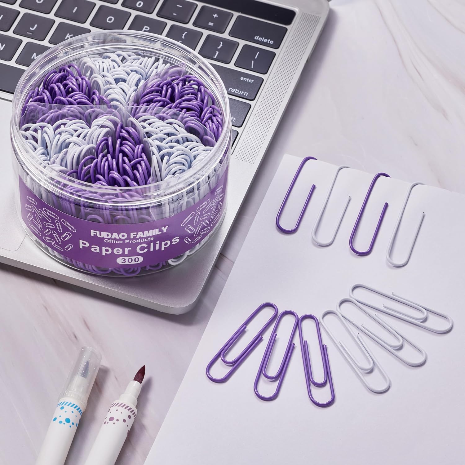 300 clips de papel jumbo, clips grandes de color morado y blanco, clip de papel de 2 pulgadas (1.969 in) para organización de documentos de oficina