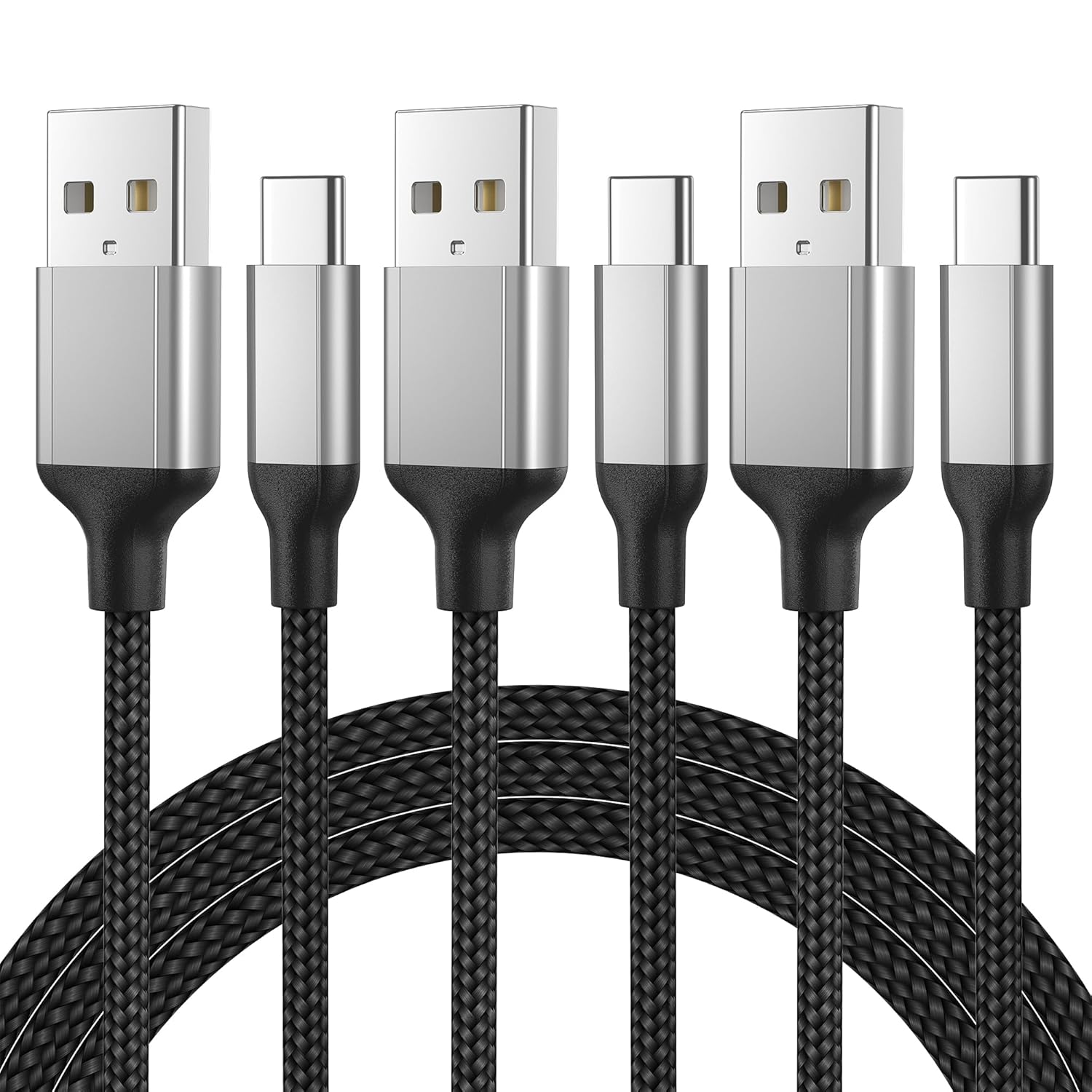 Cable de carga USB C de 2 pies 3A, paquete de 3 cables de carga USB A a tipo C, cable de carga rápida para automóvil, cable trenzado de 2 pies USB C