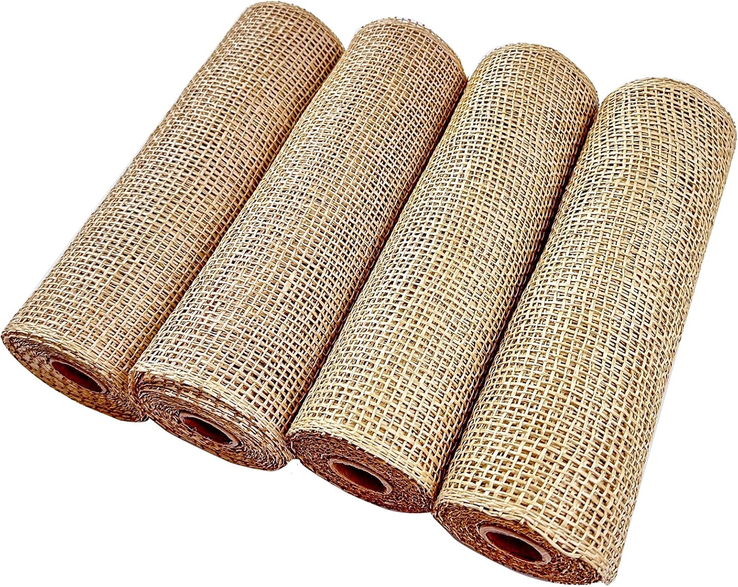 Malla de arpillera de poliéster de 10 pulgadas, 5 yardas cada uno, paquete de 4 rollos de arpillera de color lino, suministros de corona de malla