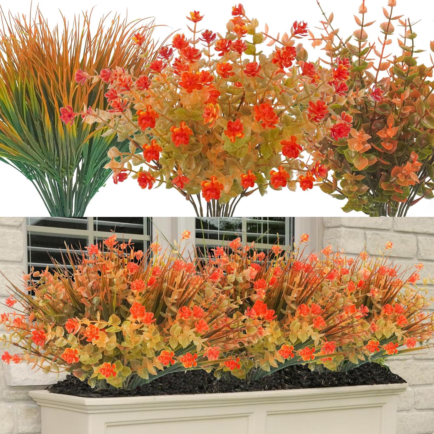 Succwoah 20 piezas de flores artificiales de otoño para exteriores, resistentes a los rayos UV, flores de plástico que no se decoloran, plantas