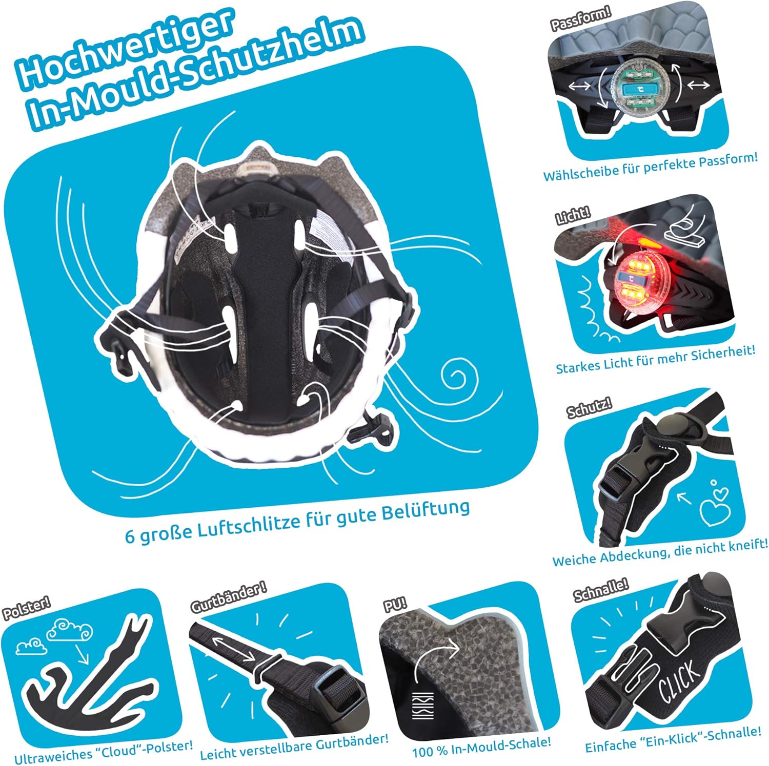 Crazy Safety Cascos para niños pequeños de 2 a 4 a 7 años, ajustable (19.3-21.7 in), casco de bicicleta para niños con luz LCD, ligero, ventilación,
