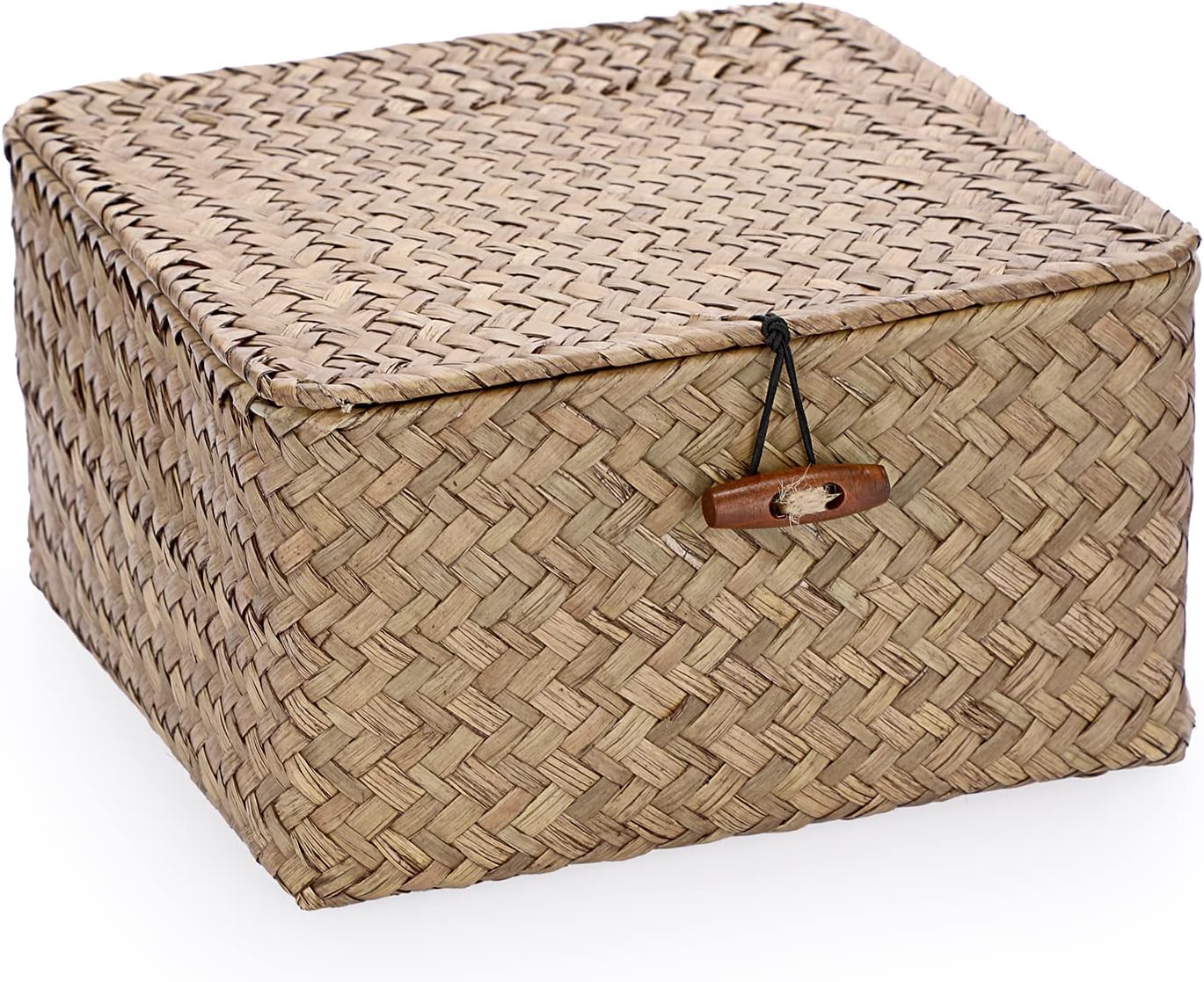 Hipiwe Cestas de mimbre con tapa, cesta de almacenamiento tejida a mano, contenedor cuadrado multiusos para el hogar, cajas para estantes y