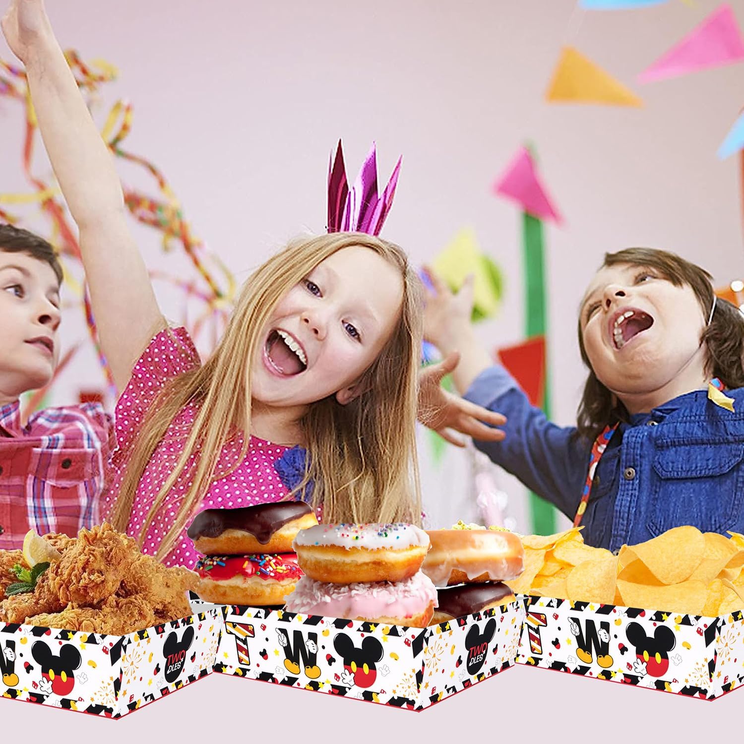 Suministros para fiesta de cumpleaños de ratón, 50 unidades, decoraciones de cumpleaños de niños y ratones, bandeja de papel grande para alimentos,