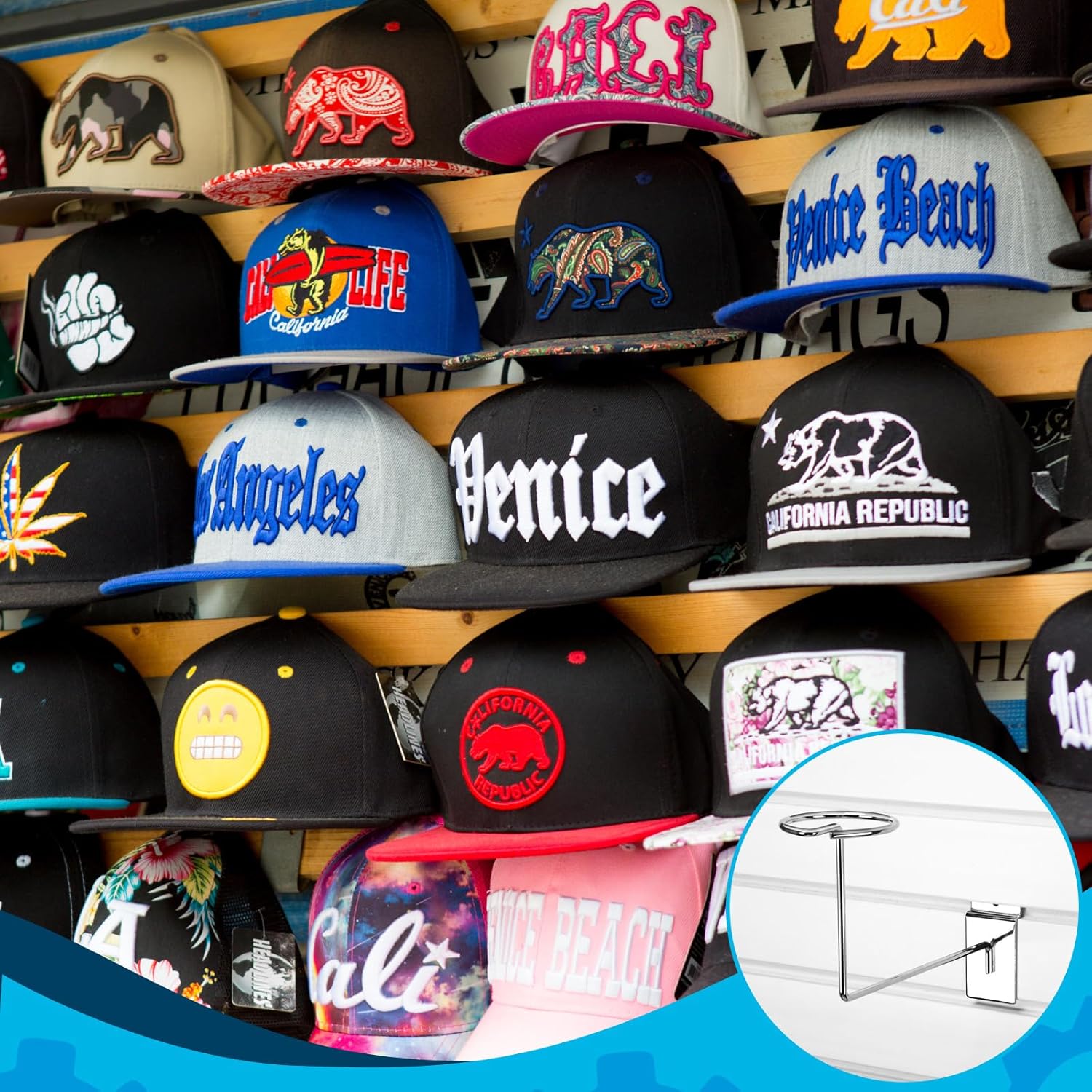 6 ganchos de exhibición de sombreros, accesorios de pared de listones para sombrero, accesorios de pared de listones para el hogar, estantes de