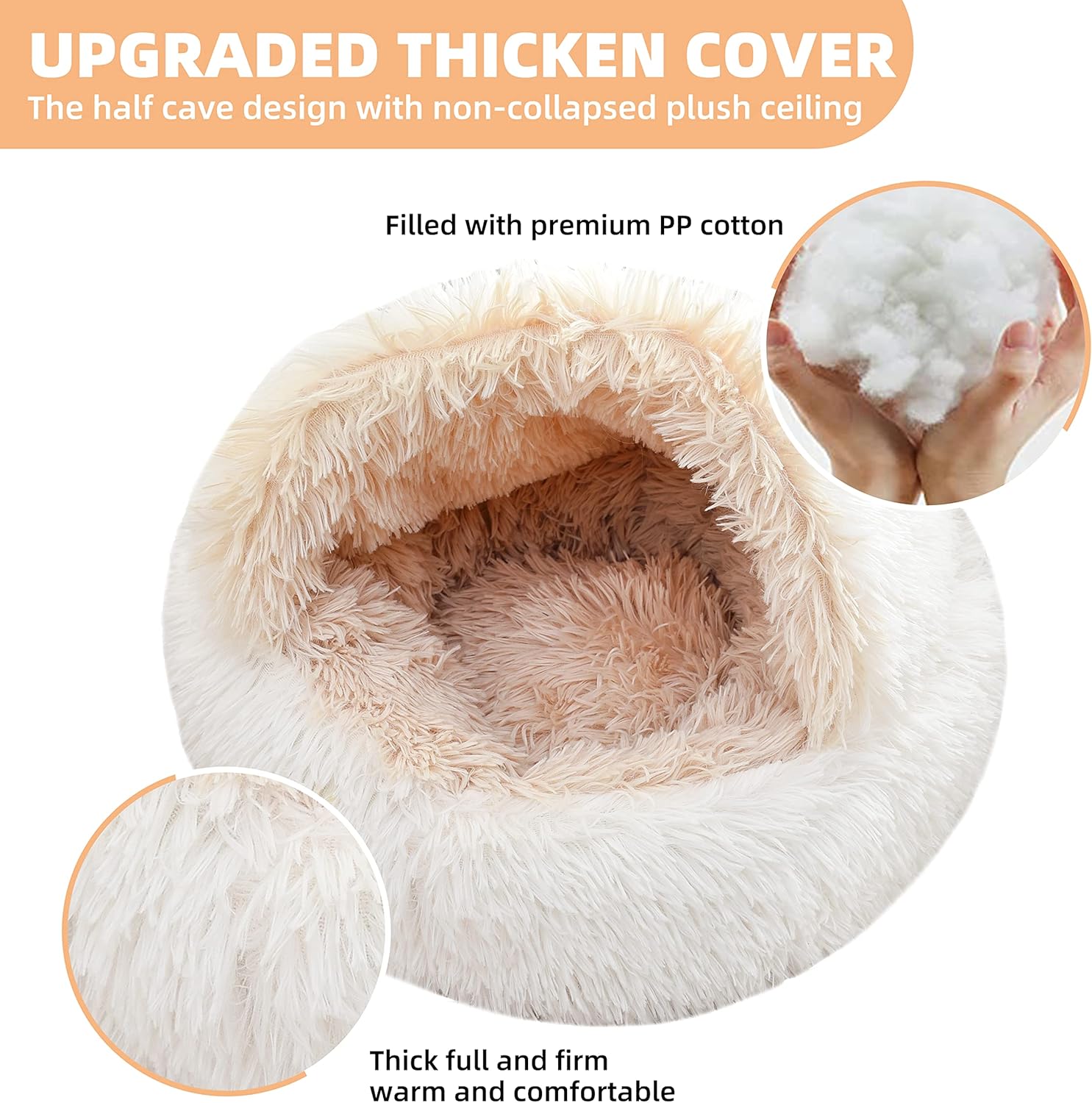 Cama para gatos redonda y esponjosa con capucha y funda de felpa no plegada, cama para gatos de interior, camas calmantes para perros y gatos, parte
