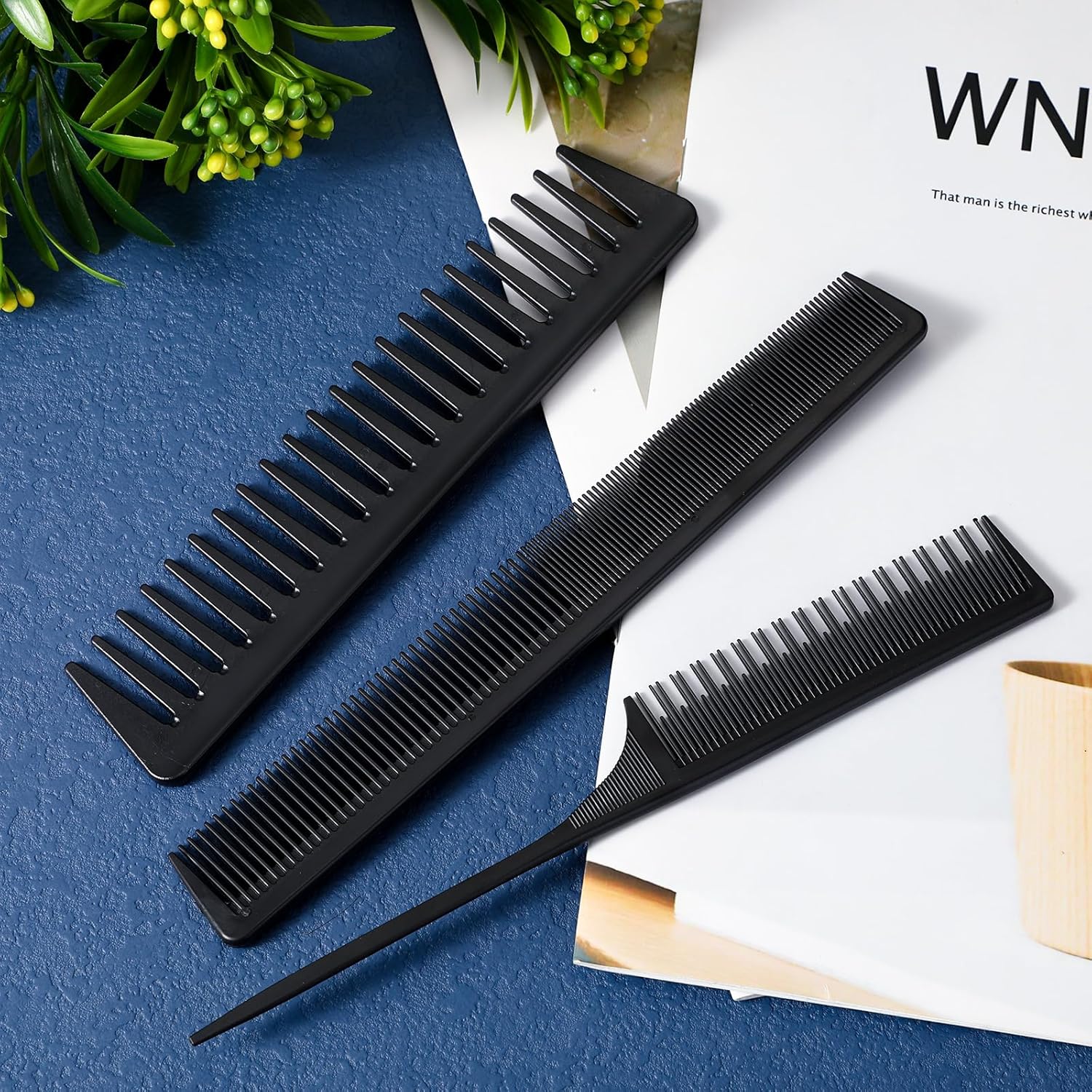 Patelai Peine desenredante de dientes anchos para el cabello, 3 piezas, peine para peinar el cabello, peine de corte de fibra de carbono, peine