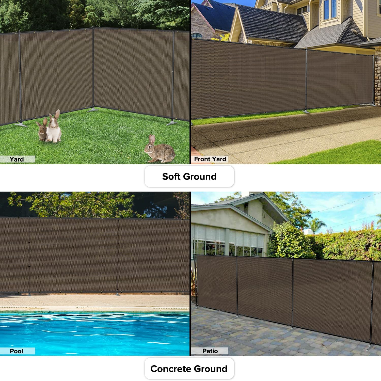Valla al aire libre de 6 x 24 pies, kit de cercado con postes y rieles, picos de suelo, valla de privacidad para perro, patio, piscina, jardín,