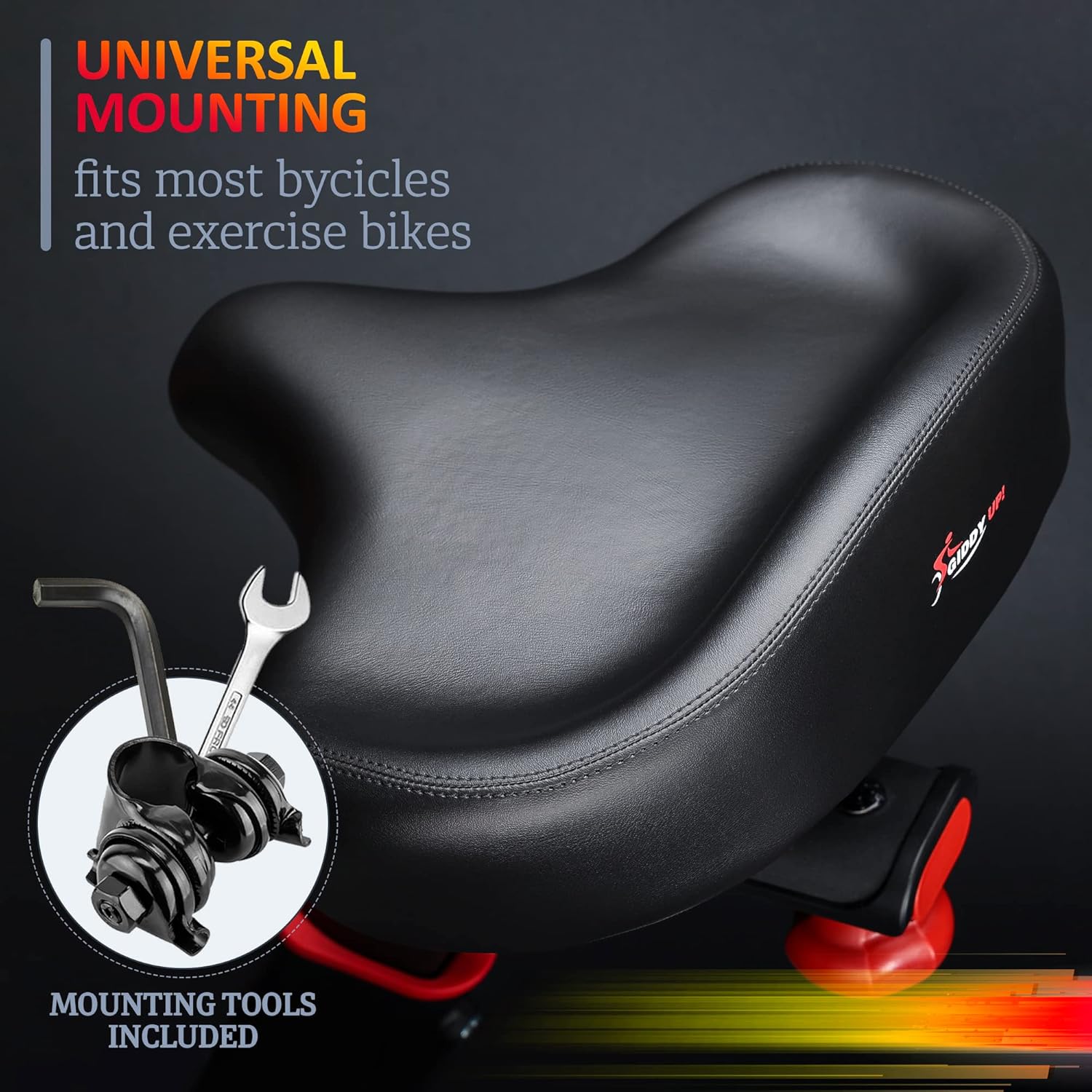 Giddy Up! Asiento de bicicleta – Cómodo sillín de bicicleta premium para ejercicio y bicicleta de carretera con LED – Sillín de bicicleta acolchado