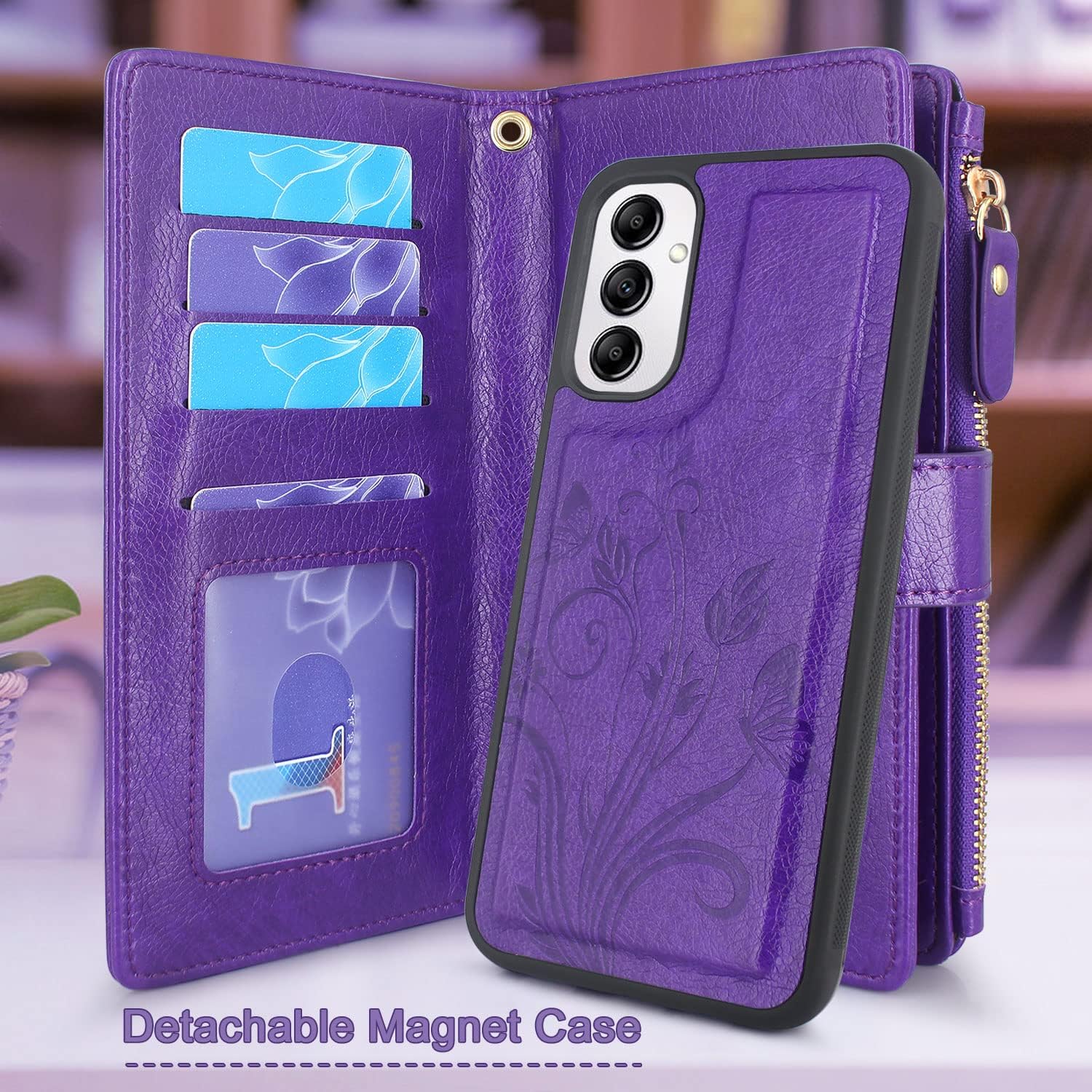 Lacass Funda para Samsung Galaxy A14 5G 2023, 12 ranuras para tarjetas Soporte para dinero en efectivo para tarjetas de identificación, bolsillo con