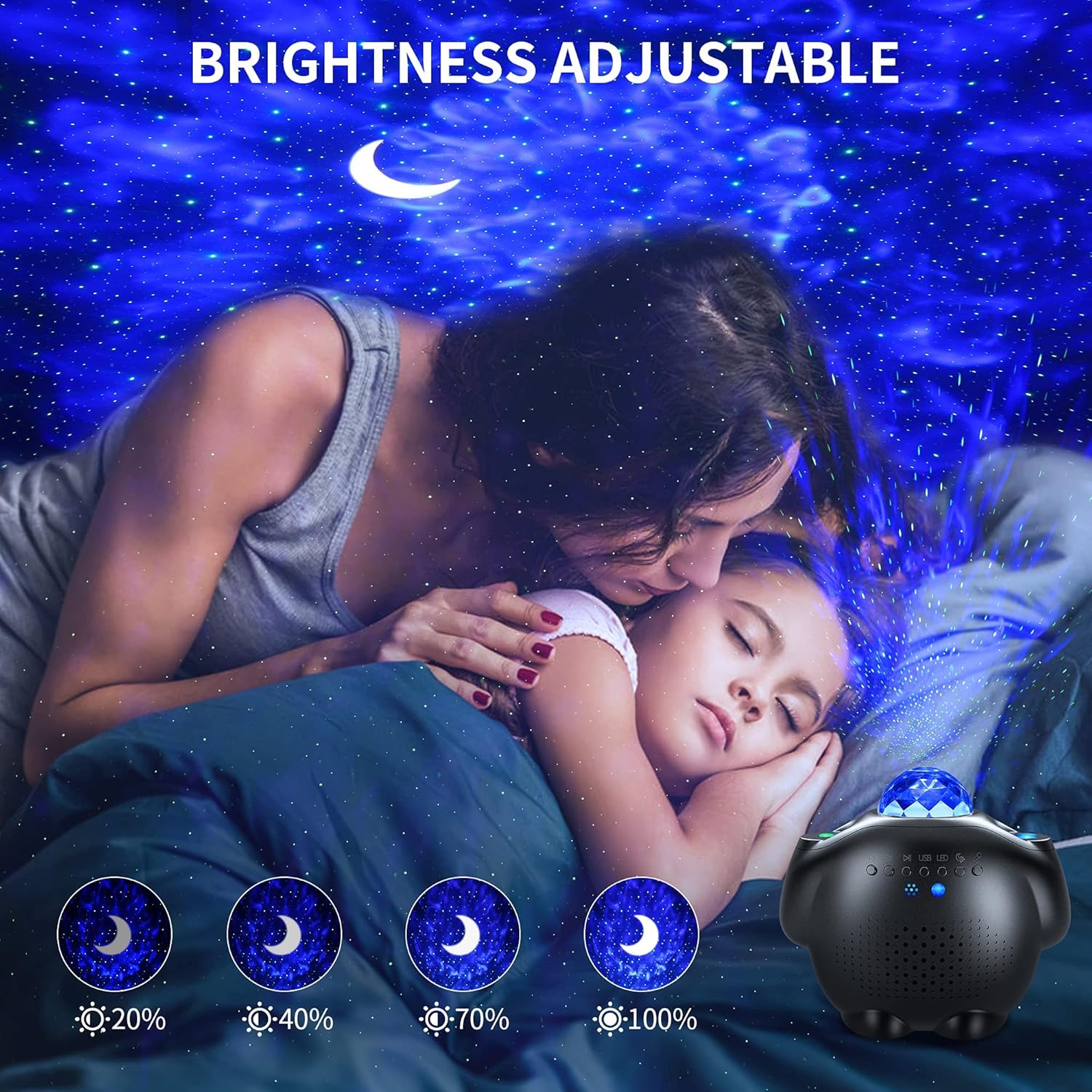 Proyector de estrellas, proyector de Navidad, proyector de luz nocturna de galaxia LED 4 en 1 con luna y estrella, proyector de olas oceánicas con