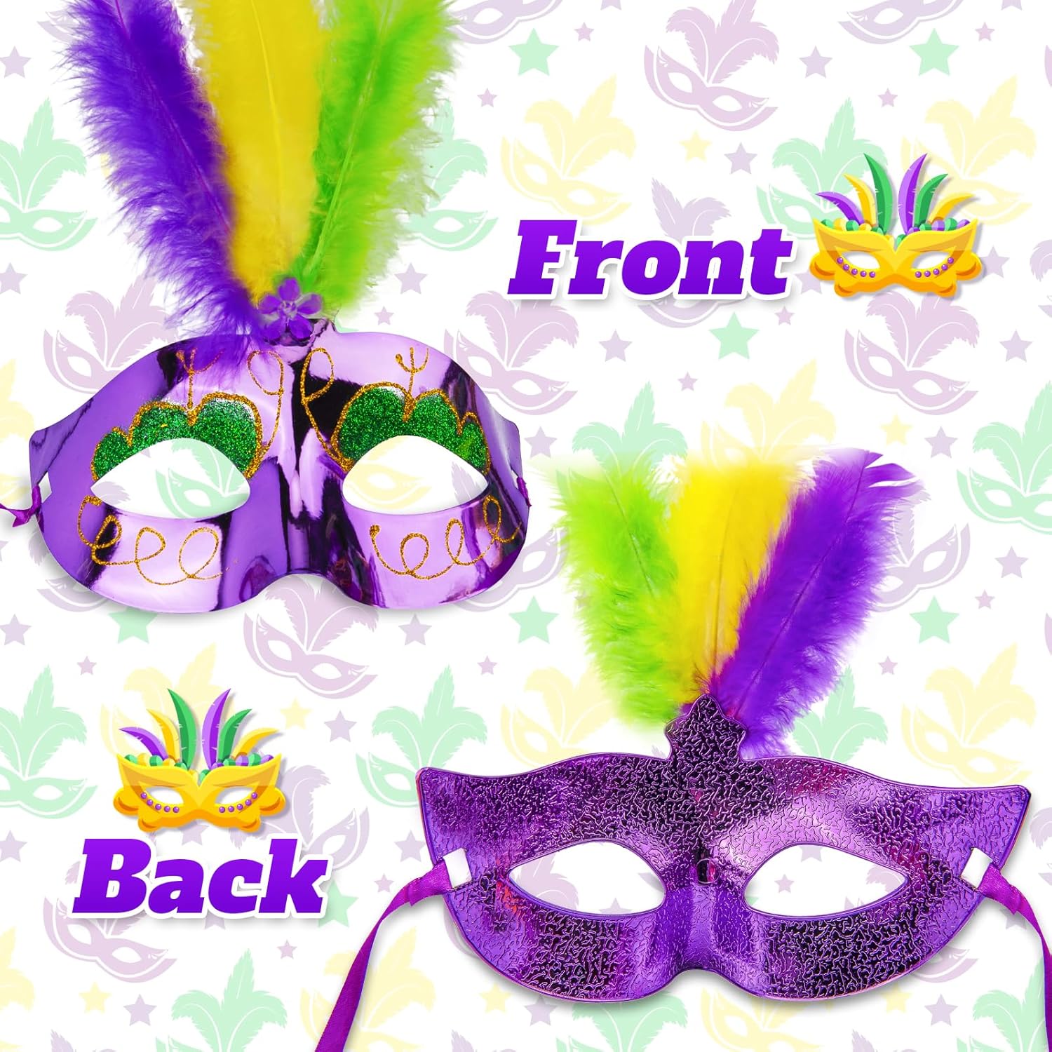 24 máscaras de Mardi Gras con plumas, máscaras para mujeres y hombres, accesorios de disfraz de Mardi Gras, suministros de recuerdos de fiesta de