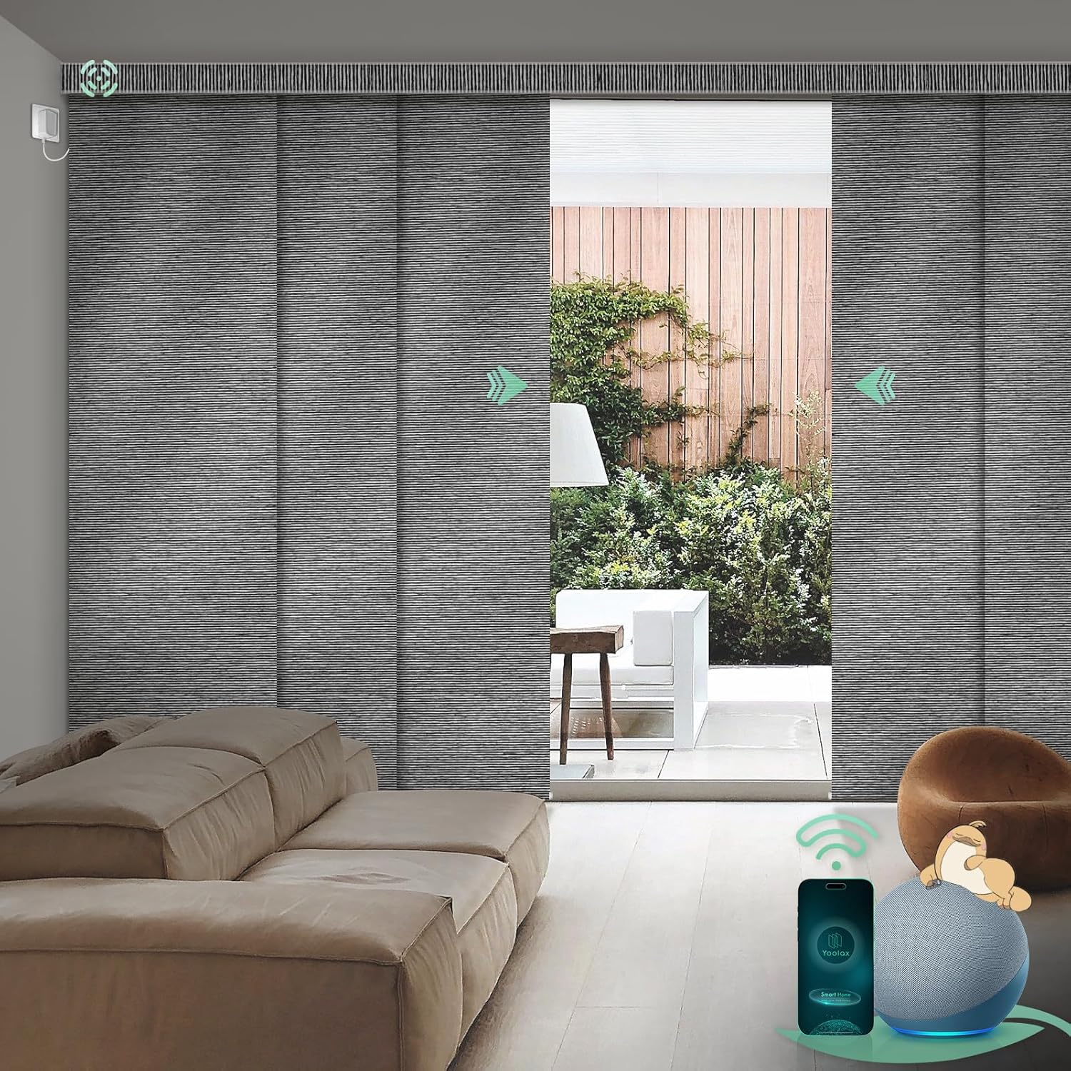 Yoolax Persianas de puerta corredera inteligentes XL personalizadas, persianas motorizadas compatibles con Alexa, persianas verticales opacas de