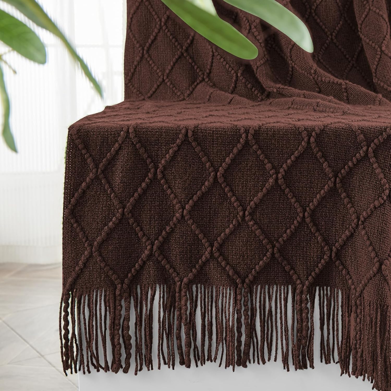 inhand Mantas de punto para sofá y cama, manta de punto suave y acogedora con borlas, mantas decorativas ligeras y mantas decorativas de granja para